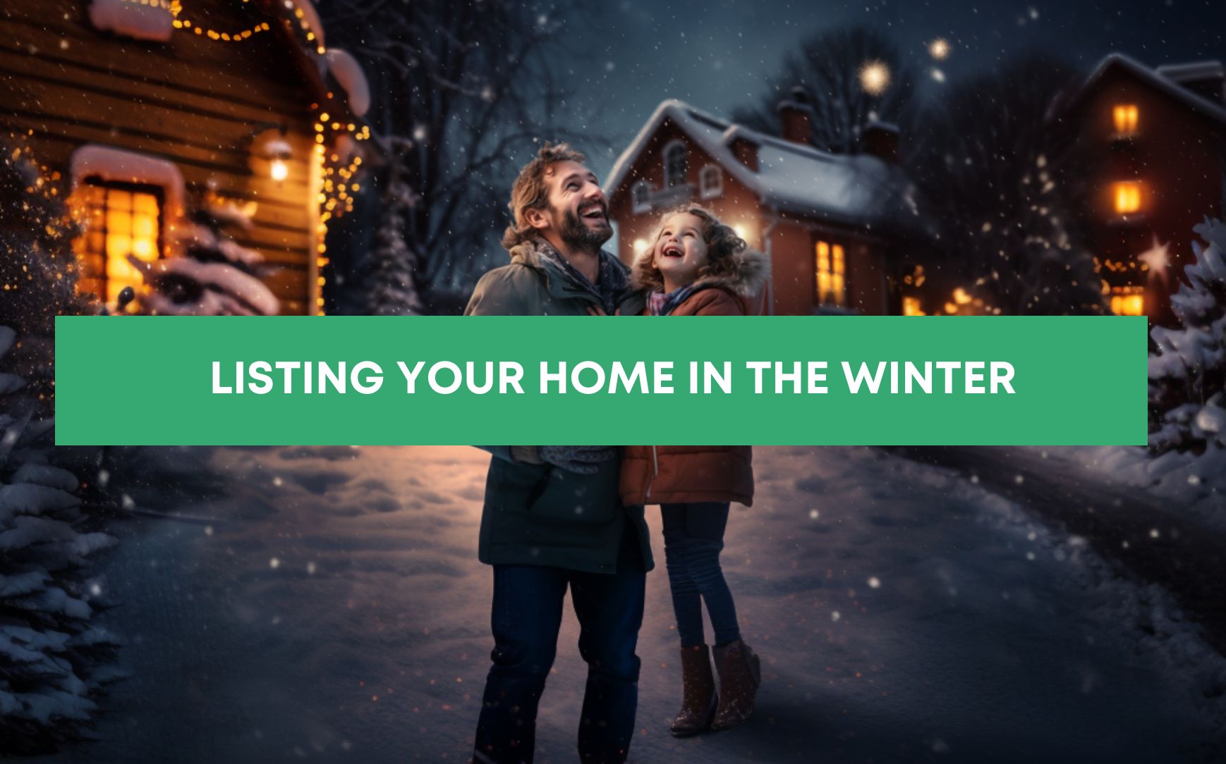 happy family selling home in winter