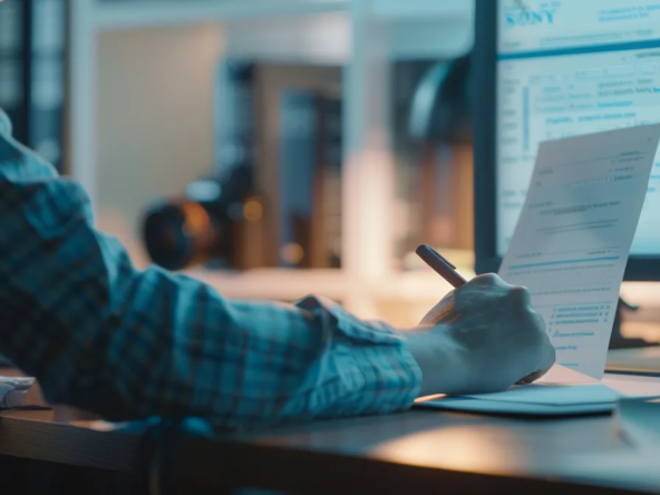 a person confidently filling out a digital application form on a sleek and modern computer screen.