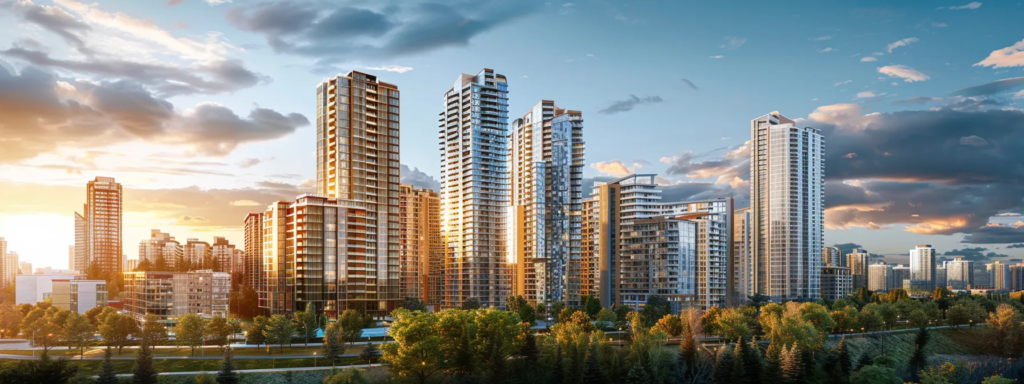 a skyline view of calgary's modern and sustainable mli select real estate properties, showcasing opportunities for income and growth in the premier real estate landscape.