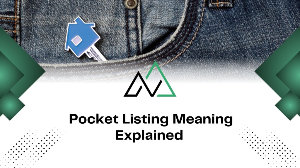 Blue house key in a denim pocket with text explaining pocket listing meaning for New Homes Alberta real estate.