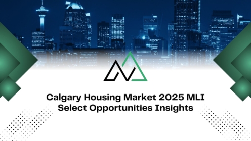 Calgary skyline at night with text highlighting 2025 housing market insights and MLI Select opportunities.