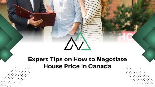 Real estate agent and couple discussing strategies to negotiate house prices in Canada for a new home purchase.