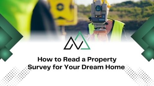 Surveyor using a total station with text about reading a property survey for a dream home in Alberta.