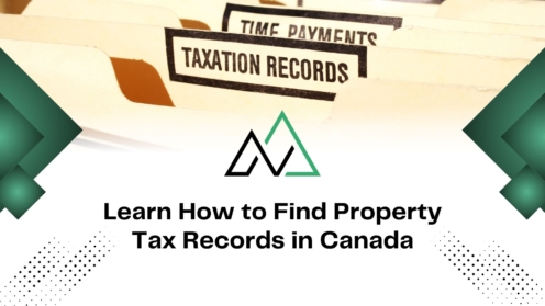 Taxation records folders and MLI Select logo with text: Learn How to Find Property Tax Records in Canada.