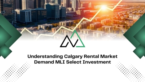 Calgary cityscape with a rising growth graph overlay for MLI Select investment and rental market demand analysis.