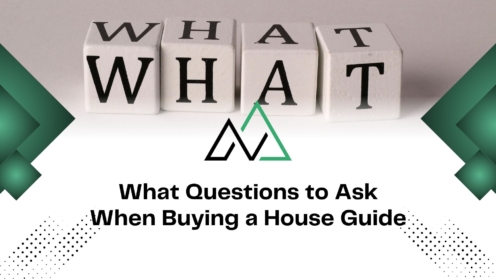 Guide for what questions to ask when buying a house, featuring white blocks spelling WHAT and New Homes Alberta logo.