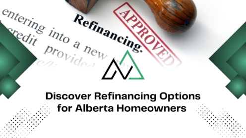 Discover Alberta home refinancing and MLI Select options with an approved stamp and the New Homes Alberta logo.