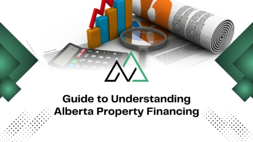 Alberta property financing guide title card with business graphics, calculator, and MLI Select mortgage information.