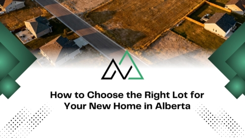 Aerial view of residential lots in Alberta with text guide on choosing the right lot for your new home.