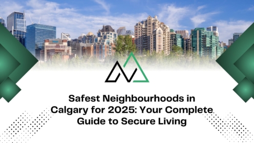 Calgary skyline graphic for a 2025 guide to the safest neighbourhoods for secure living and mli select properties.