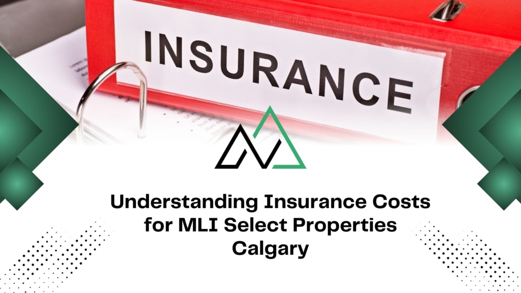 Red insurance binder with text about understanding insurance costs for MLI Select properties in Calgary.
