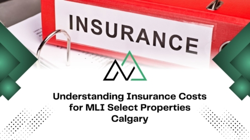 Red insurance binder with text about understanding insurance costs for MLI Select properties in Calgary.