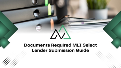 Guide for MLI Select lender submission requirements featuring office binders, documents, and a green geometric logo.