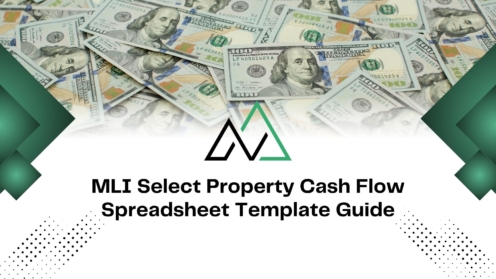 MLI Select property cash flow spreadsheet template guide title over a background of scattered hundred dollar bills.