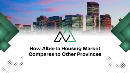 Calgary skyline at sunset with text comparing the Alberta housing market to other provinces for MLI Select investors.