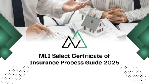 MLI Select Certificate of Insurance Process Guide 2025 with a model house and professionals reviewing documents.