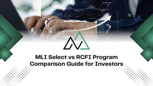 MLI Select vs RCFI Program Comparison Guide for Investors with financial data charts, a laptop, and a geometric logo.