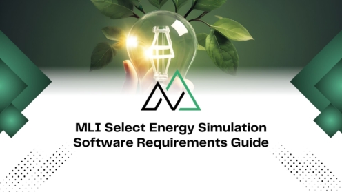 MLI Select Energy Simulation Software Requirements Guide featuring a glowing lightbulb with leaves for green energy.