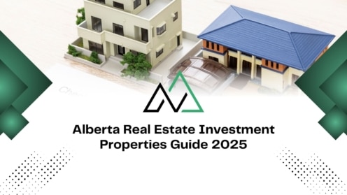 Alberta Real Estate Investment Properties Guide 2025 cover with miniature house models and MLI Select investment focus.