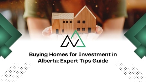 Hands holding wooden house models for an Alberta real estate investment guide featuring MLI Select financing tips.