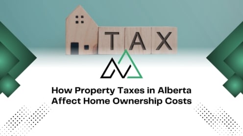 Wooden TAX blocks and toy house explaining how property taxes in Alberta affect home ownership costs and MLI Select.