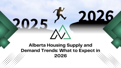 Alberta housing supply and demand trends for 2026 graphic, showing a silhouette jumping from 2025 to 2026.