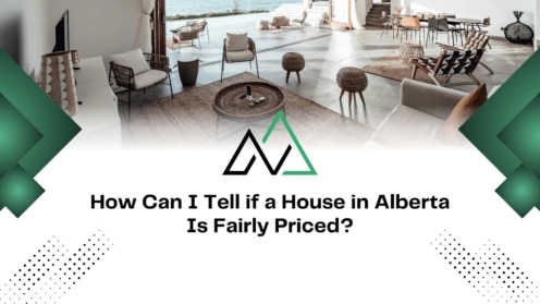 Modern Alberta home interior with text on fair house pricing, relevant for buyers and MLI Select property assessments.