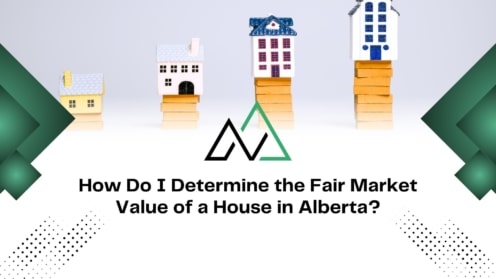 Miniature houses on coin stacks illustrating how to determine fair market value in Alberta for MLI Select properties.