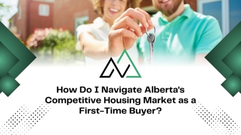 A happy couple holds keys to their new Alberta home, with tips for first-time buyers and MLI Select financing info.
