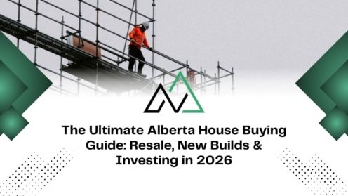 Alberta house buying guide for new builds and investing in 2026, featuring a construction worker and MLI Select info.