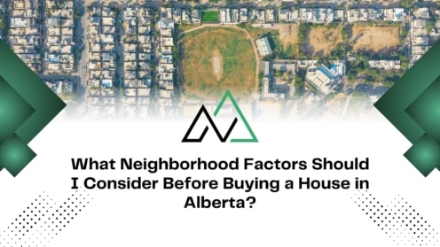 Aerial view of an Alberta neighborhood with a park, highlighting factors for buying a house and MLI Select opportunities.