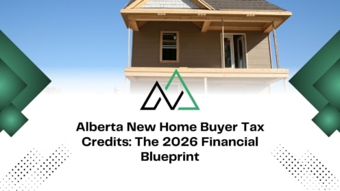 Alberta New Home Buyer Tax Credits 2026 Financial Blueprint graphic with a house under construction and mli select.