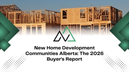 Alberta new home development 2026 buyer's report showing house construction framing and MLI Select program details.