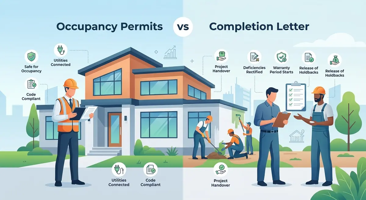 Comparison chart showing differences between occupancy permits and completion letters in Alberta