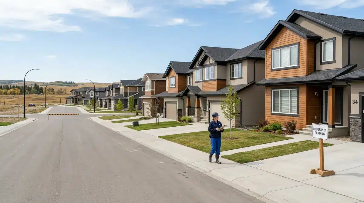 New residential neighborhood in Alberta awaiting final municipal occupancy clearance