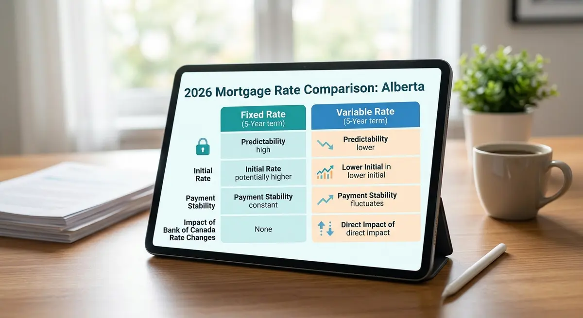 The Complete Guide to Alberta Mortgage Rates: Securing the Best Financing in 2026 2 Chart comparing 2026 fixed and variable mortgage rates in Alberta