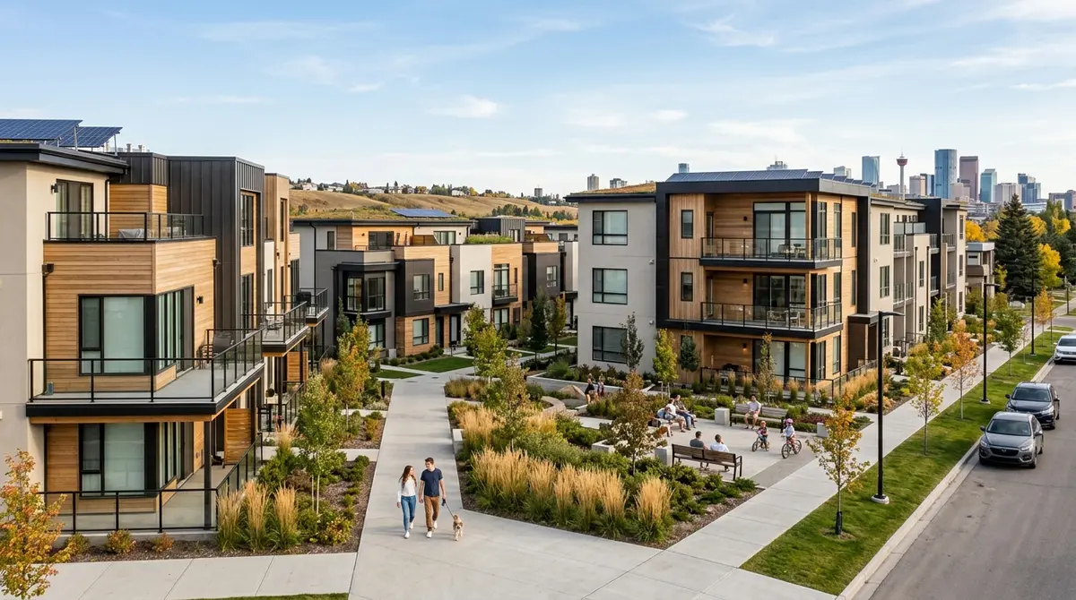 A modern multi-family residential development in Calgary, Alberta showcasing new construction trends in 2026