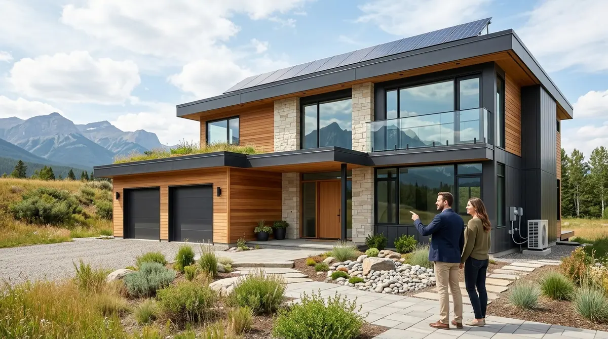 A modern newly constructed home in Alberta showcasing architectural design and energy-efficient features